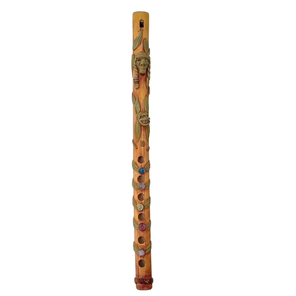 Vintage Peruvian Carved Wood Flute 3D Man Donkey Stones Tribal Folk Musical